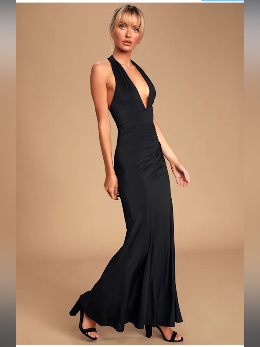 Tenth Avenue Black Ruched Halter Maxi Dress